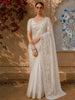 Pearl White Heavy Sequins and Beads Embroidered Design Net Party Wear Saree with Designer Border