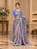 Periwinkle Blue Kalamkari Printed Design Pure Tussar Saree with Sequins Designer Border