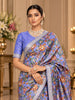Periwinkle Blue Kalamkari Printed Design Pure Tussar Saree with Sequins Designer Border