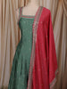 Pine Green Floral Zari Embroidered Design Silk Anarkali Salwar Suit with Contrast Dupatta
