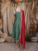 Pine Green Floral Zari Embroidered Design Silk Anarkali Salwar Suit with Contrast Dupatta
