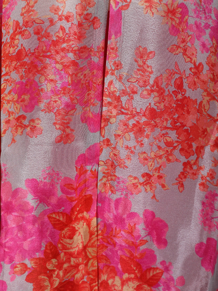 Grey And Pink Floral Printed Synthetic Sharara Set - Diadem