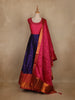 Pink And Navy Blue Woven Banarasi Silk Gown with Dupatta