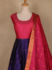 Pink And Navy Blue Woven Banarasi Silk Gown with Dupatta