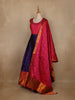 Pink And Navy Blue Woven Banarasi Silk Gown with Dupatta