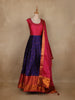 Pink And Navy Blue Woven Banarasi Silk Gown with Dupatta