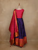 Pink And Navy Blue Woven Banarasi Silk Gown with Dupatta