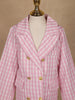 Pink And White Houndstooth Pattern Double-Breasted Blazer With Gold Buttons