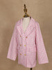 Pink And White Houndstooth Pattern Double-Breasted Blazer With Gold Buttons