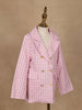 Pink And White Houndstooth Pattern Double-Breasted Blazer With Gold Buttons