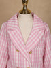 Pink And White Houndstooth Pattern Double-Breasted Blazer With Gold Buttons