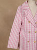 Pink And White Houndstooth Pattern Double-Breasted Blazer With Gold Buttons