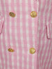 Pink And White Houndstooth Pattern Double-Breasted Blazer With Gold Buttons