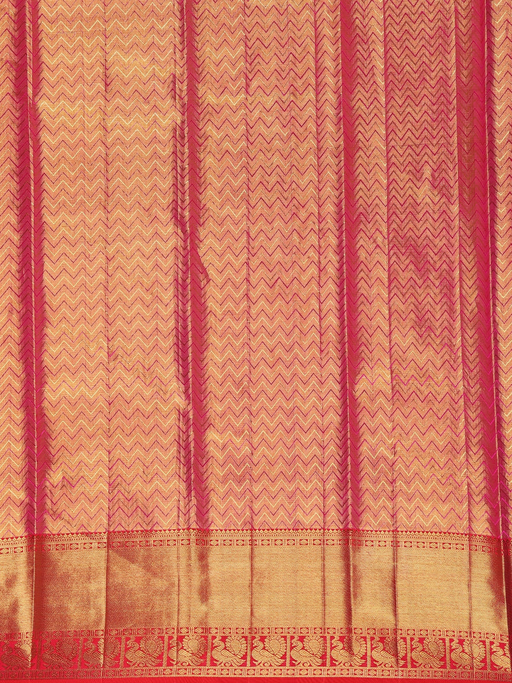 Pink Brocade Woven Pure Kanchipuram Tissue Silk Saree - Diadem