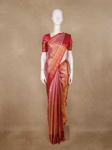 Pink Brocade Woven Pure Kanchipuram Tissue Silk Saree - Diadem