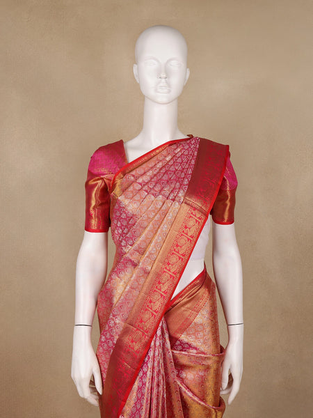 Pink Brocade Woven Pure Kanchipuram Tissue Silk Saree - Diadem