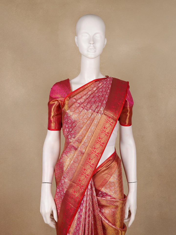 Pink Brocade Woven Pure Kanchipuram Tissue Silk Saree - Diadem