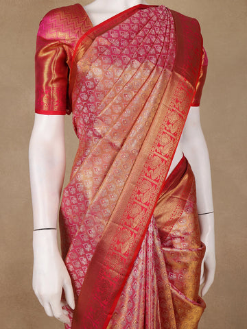 Pink Brocade Woven Pure Kanchipuram Tissue Silk Saree - Diadem