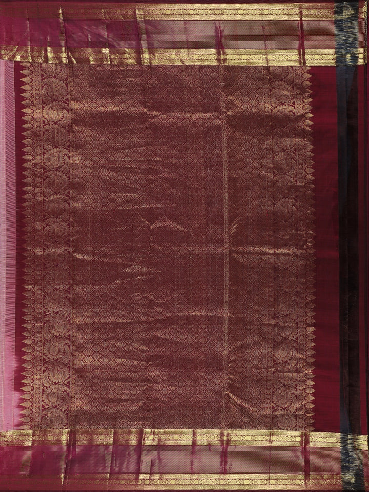 Pink Checked Woven Pure Kanchipuram Silk Saree - Diadem