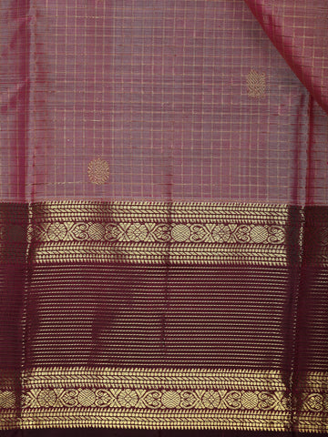 Pink Checked Woven Pure Kanchipuram Silk Saree - Diadem