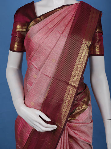 Pink Checked Woven Pure Kanchipuram Silk Saree - Diadem