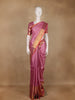 Pink Checked Woven Pure Kanchipuram Silk Saree With Zari Border