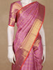 Pink Checked Woven Pure Kanchipuram Silk Saree With Zari Border