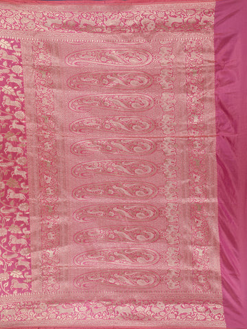 Pink Floral Design Banarasi Silk Saree - Diadem