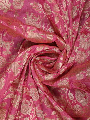 Pink Floral Design Banarasi Silk Saree - Diadem