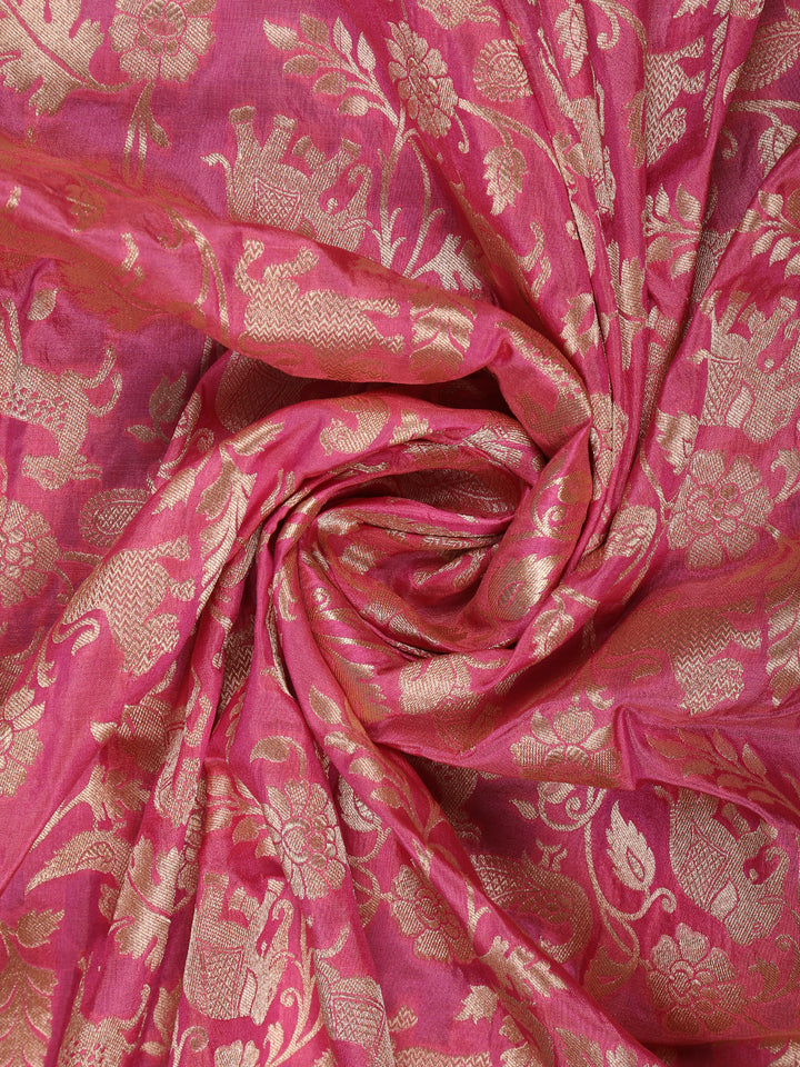 Pink Floral Design Banarasi Silk Saree - Diadem