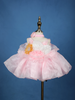 Pink Floral Embellished Satin Organza Party Frock With Oversized Rosette Design