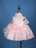 Pink Floral Embellished Satin Organza Party Frock With Oversized Rosette Design