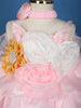 Pink Floral Embellished Satin Organza Party Frock With Oversized Rosette Design