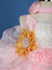 Pink Floral Embellished Satin Organza Party Frock With Oversized Rosette Design