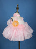 Pink Floral Embellished Satin Organza Party Frock With Oversized Rosette Design