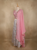Pink Floral Embroidered Crop Top with Printed Lehenga and Dupatta
