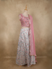 Pink Floral Embroidered Crop Top with Printed Lehenga and Dupatta