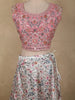 Pink Floral Embroidered Crop Top with Printed Lehenga and Dupatta