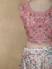 Pink Floral Embroidered Crop Top with Printed Lehenga and Dupatta