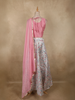 Pink Floral Embroidered Crop Top with Printed Lehenga and Dupatta
