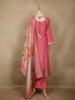 Pink Floral Embroidered Design Tissue Salwar Suit
