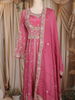 Pink Floral Embroidered Chiffon Anarkali Salwar Suit