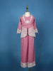 Pink Floral Embroidered Shimmer Kids Palazzo Suit With Jacket