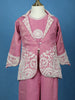 Pink Floral Embroidered Shimmer Kids Palazzo Suit With Jacket