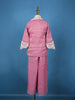 Pink Floral Embroidered Shimmer Kids Palazzo Suit With Jacket