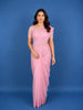 Pink Floral Embroidered Tissue Saree with Scalloped Border