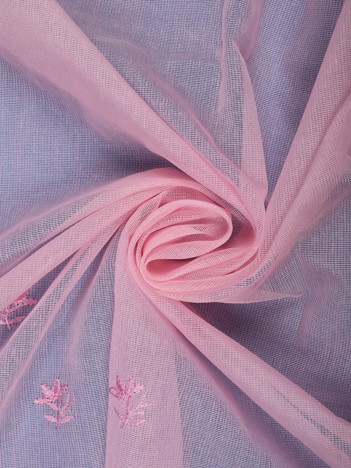 Pink Floral Embroidered Tissue Saree with Scalloped Border - Diadem