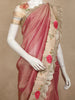 Onion Pink Floral Embroidered Tissue Saree with Sequins Designer Border