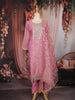 Pink Floral Embroidered Tissue Silk Straight Cut Salwar Suit with Dupatta