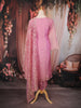 Pink Floral Embroidered Tissue Silk Straight Cut Salwar Suit with Dupatta